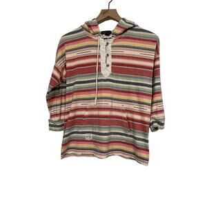 Striped Hooded Henley Top in Multi-Color